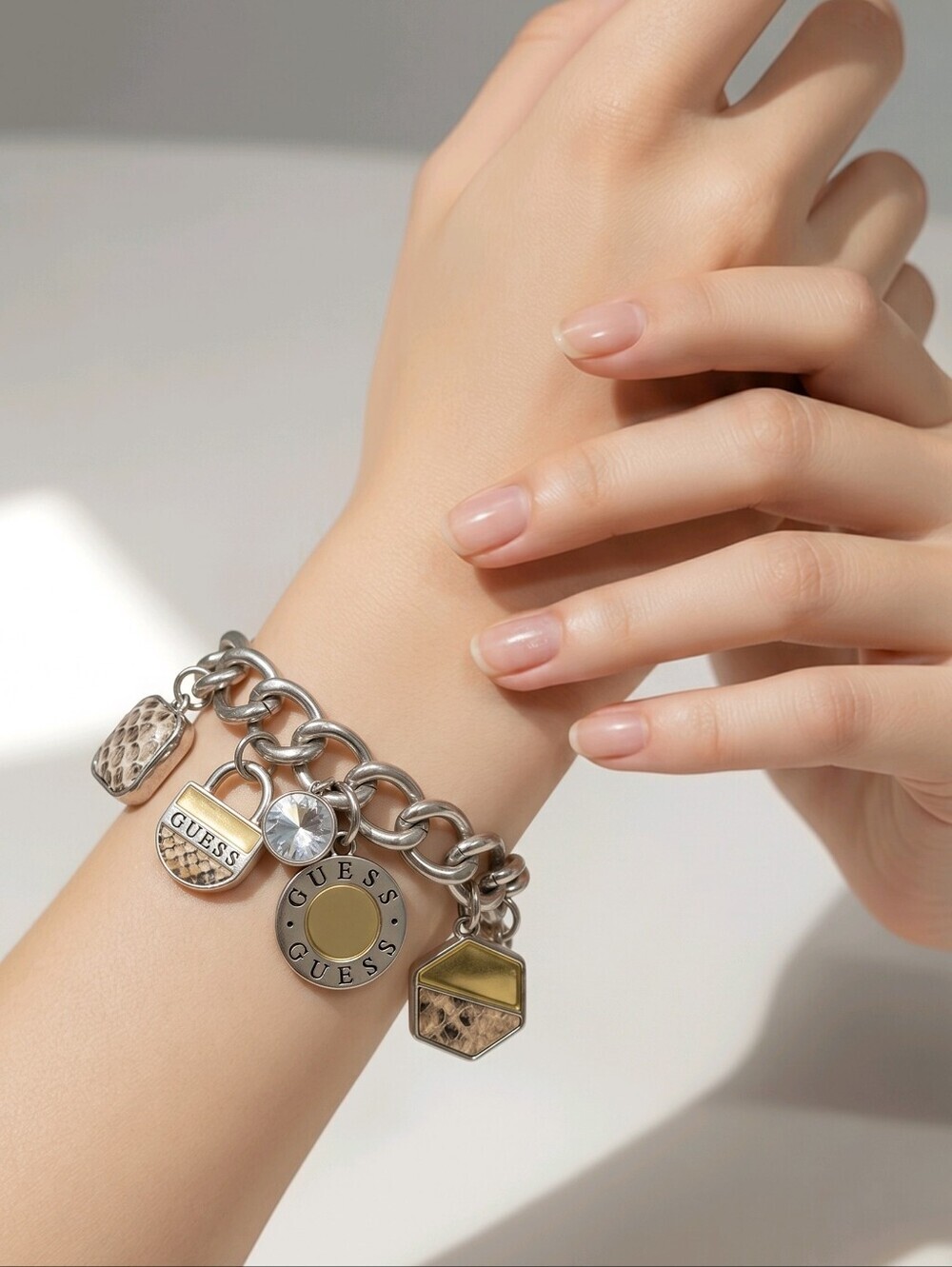 Vintage GUESS Charm Silver Chain Bracelet